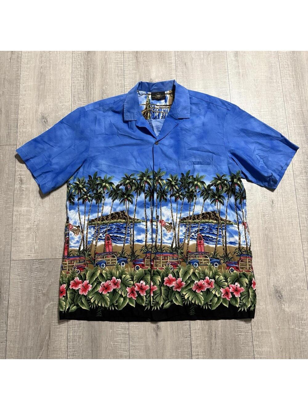 Vintage Royal Creations Hawaiian Woody Wagon Beach Surf Button Shirt Men's XL - Picture 2 of 7